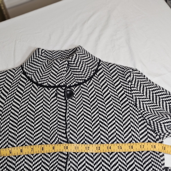 Gio & Gio Italy Black White Chevron Herringbone Knit Long Coat Cardigan Jacket L - Picture 14 of 15